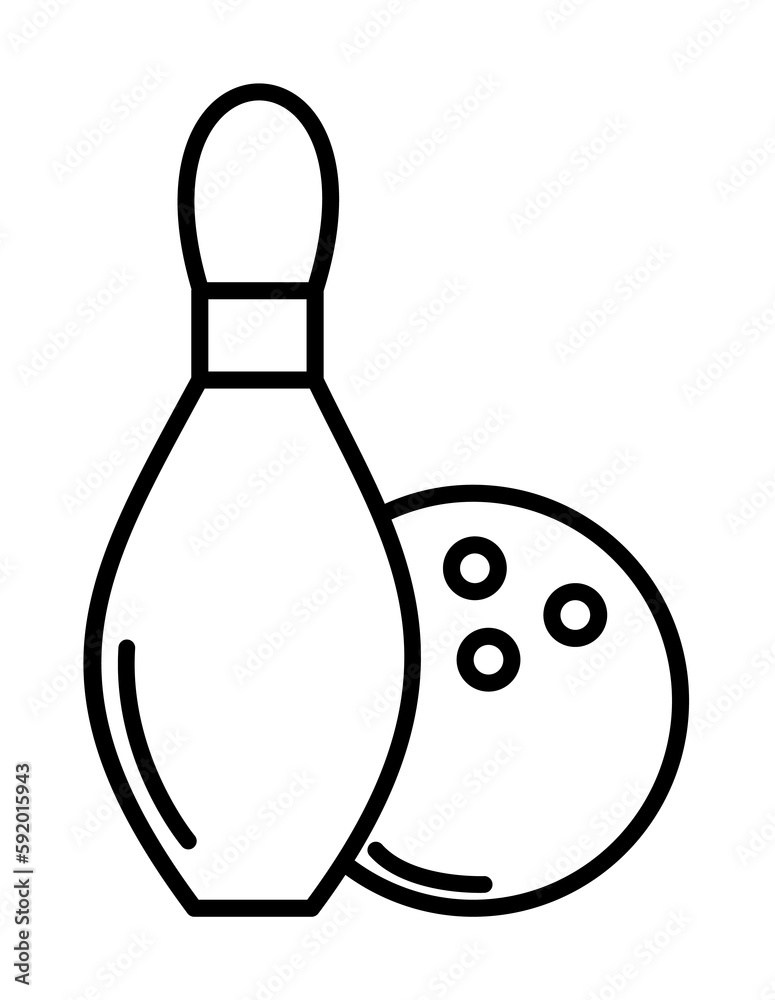 bowling and bowling ball outline icon illustration on transparent background