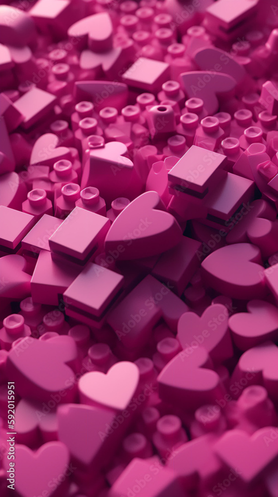Obraz premium Hearts Constructor Bricks Pattern Pink Background, generativ ai