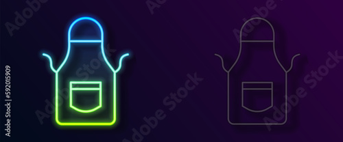 Glowing neon line Blacksmith apron icon isolated on black background. Protective clothing and tool worker. Vector