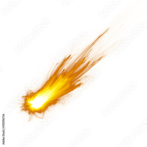 Falling down comet on transparent background. Sparkle meteor, comet and asteroid