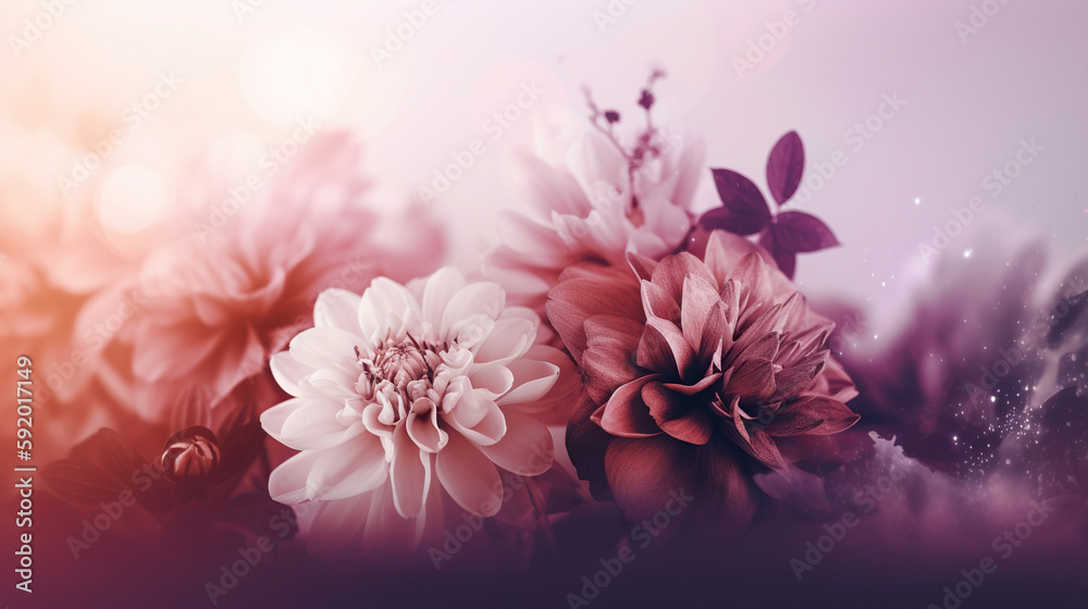 Floral abstract pastel background with copy space. Pink and violet flowers in soft style for wedding or valentine's day card. generative ai Floral abstract pastel background with copy space. Pink and violet flowers in soft style for wedding or valentine's day card. generative ai
