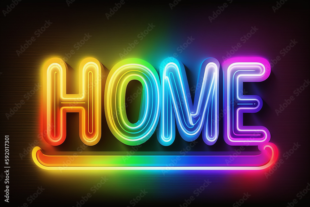 Home pride sign, glowing rainbow, gay love celebration. Generative IA Home pride sign, glowing rainbow, gay love celebration. Generative IA