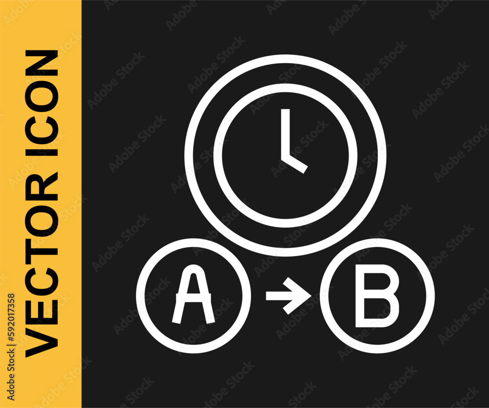 White line Taxi waiting time icon isolated on black background. Car deadline, schedule ride. Vector White line Taxi waiting time icon isolated on black background. Car deadline, schedule ride. Vector