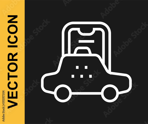 White line Taxi mobile app icon isolated on black background. Mobile application taxi. Vector