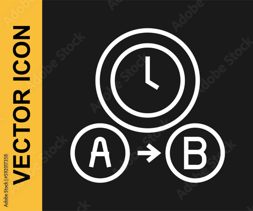 White line Taxi waiting time icon isolated on black background. Car deadline, schedule ride. Vector