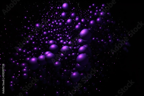 purple and black background with lots of dots and spheres, 3d render