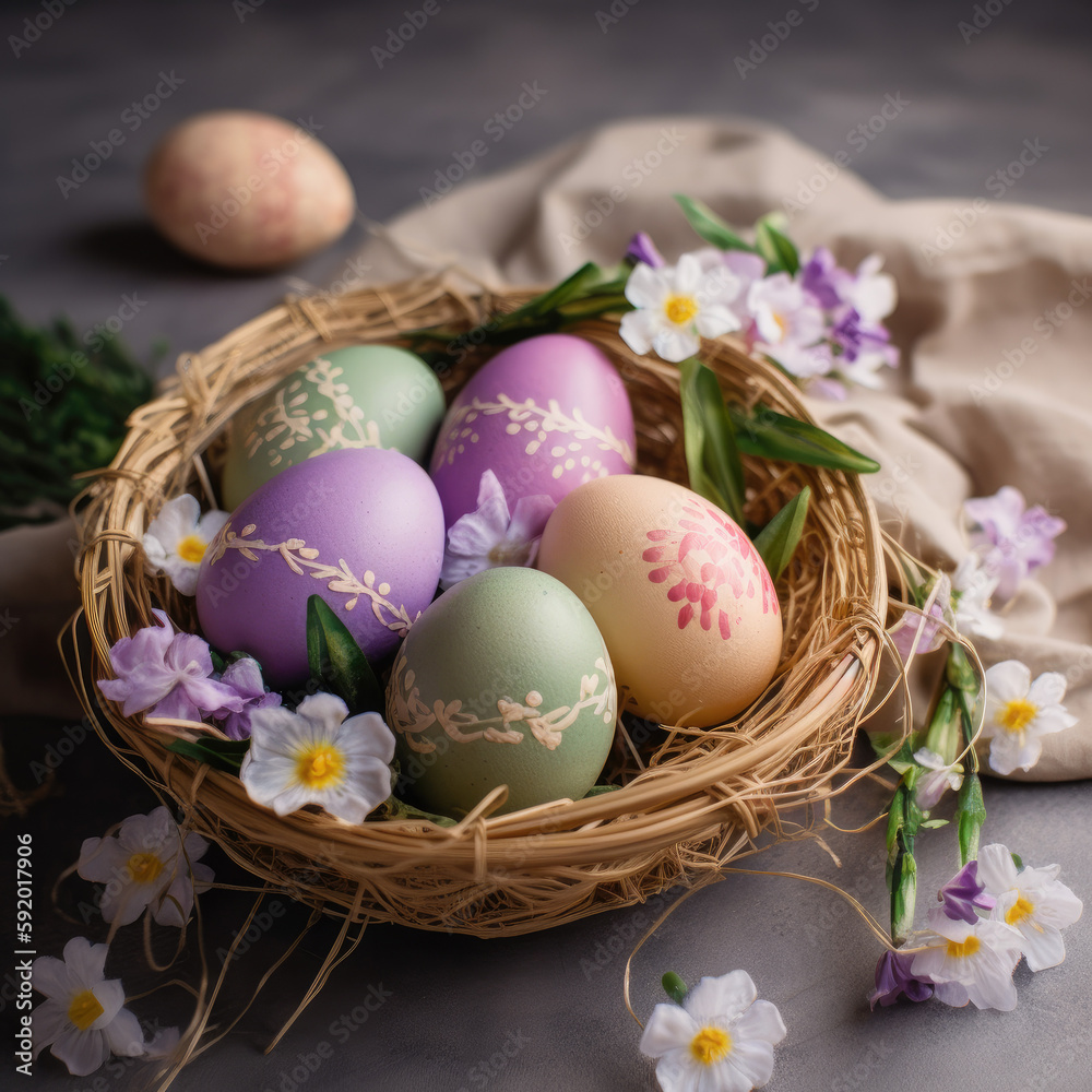 Fototapeta premium easter eggs in a basket