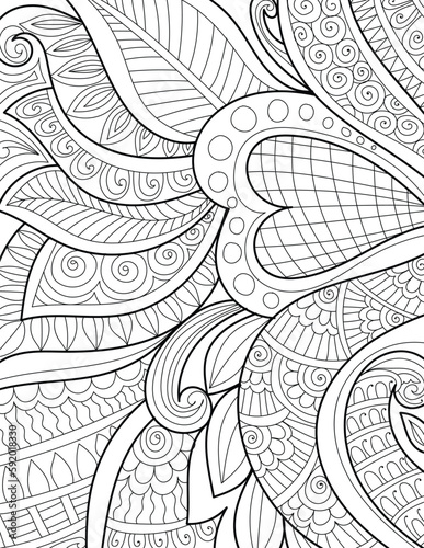 Decorative mandala mehndi design style traditional coloring page illustration for adults & children 