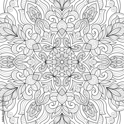 Decorative ornamental hand drawn detailed mandala design coloring page illustration © Kukku Coloring pages