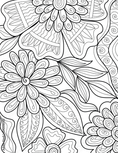 Floral decorative mehndi design style detailed coloring book page illustration