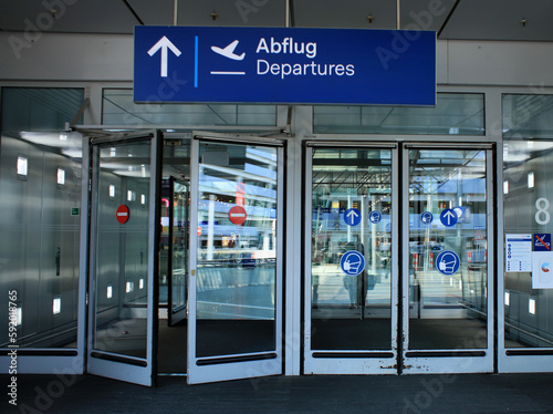 Dusseldorf, Germany, Wednesday 12 April 2023 International airport people walking and traveling in europe high quality background holidays prints