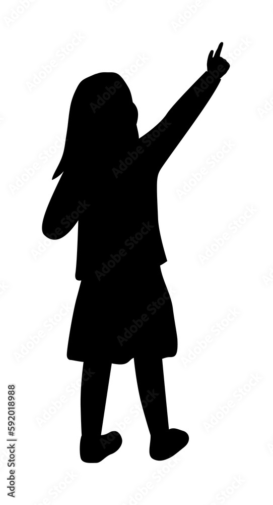 girl pointing silhouette on white background icon illustration on transparent background