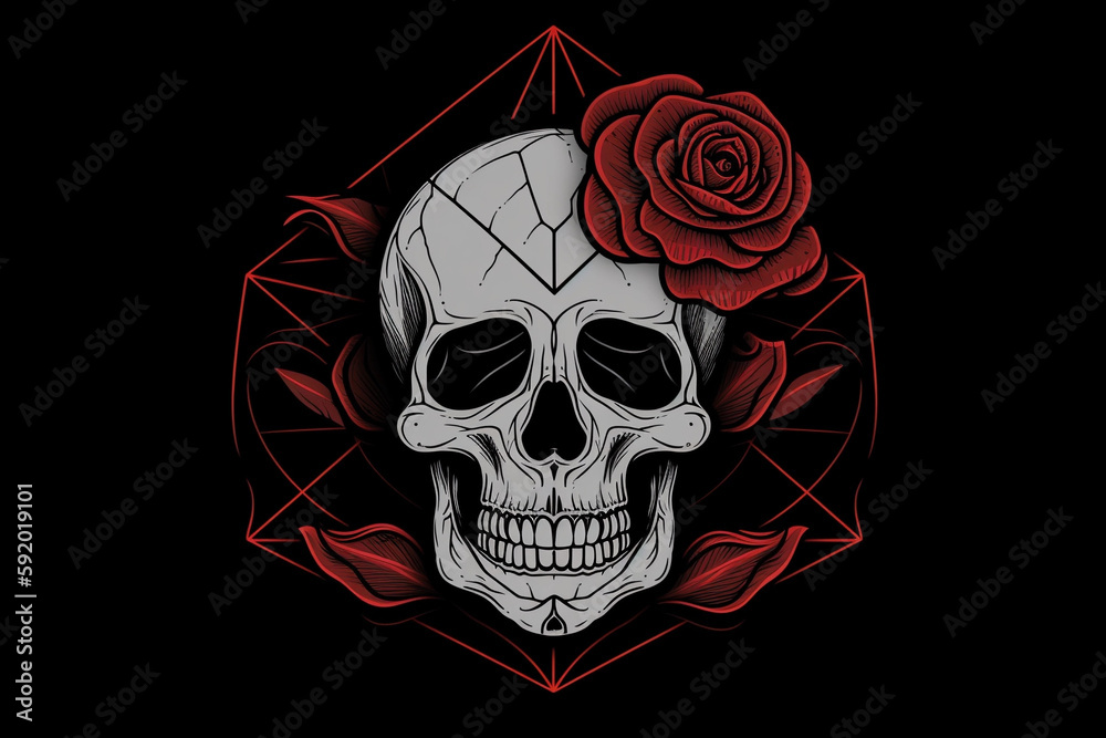 Skull with rose on black background Skull with rose on black background