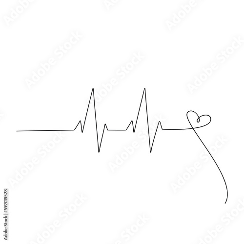 Cardiogram sign  medical icon. Heartbeat vector. Line continuous drawing. Hand drawn heart. Outline design  print  logo  banner. Cardiology diagnostic concept  treatment  healthcare check up.