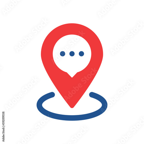 chat room icon with red pinpoint and speech bubble. flat simple trend modern logotype graphic design web element isolated on white. concept of abstract badge for local chatroom or messenger button