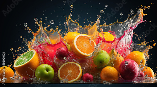 Exploding food photography mix fruits smoothie  Generative AI