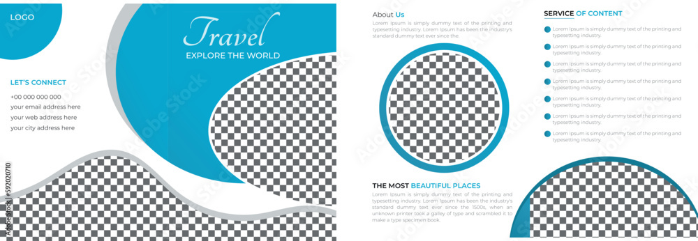 Bifold 4 Page Travel Business Brochure Template, Travel Package Sale Design Template