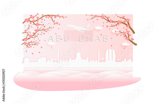 Paper cut style Abu Dhabi city, pink color paper, vector stock illustration icon illustration on transparent background photo
