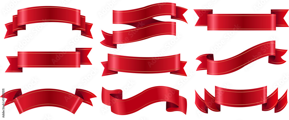 Red Ribbons Set Isolated White Background