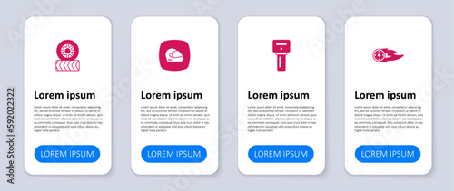 Set Wheel in fire flame, Car key with remote, Racing helmet and tire wheel. Business infographic template. Vector