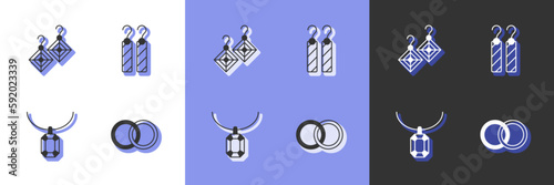 Set Wedding rings, Earrings, Pendant on necklace and icon. Vector