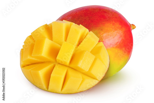Fresh sliced mango  isolated on white background. Exotic fruit. 