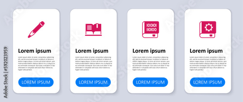 Set User manual, Books about programming, Open book and Pencil with eraser. Business infographic template. Vector