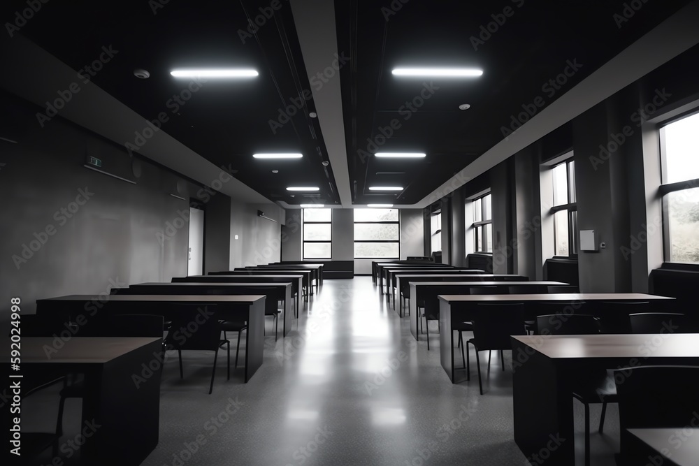 Empty university classroom or business conference room. Generative AI