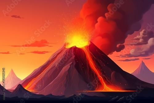 Strong volcano eruption with lava. Generative AI