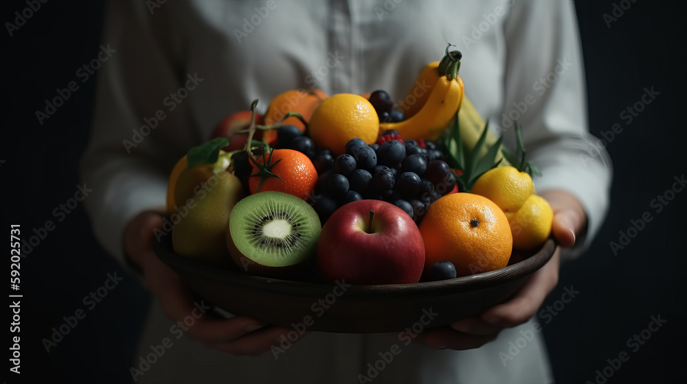 Doctor Nutritionist with Fruit in her hands. Al generated illustration