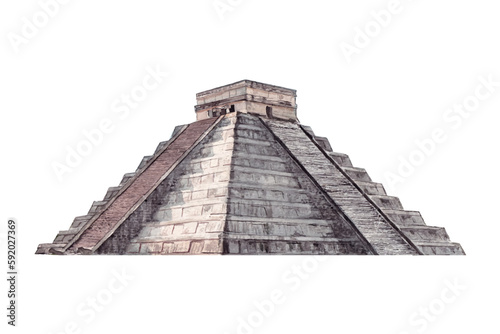 beautiful watercolor illustration hand drawn mayan pyramids