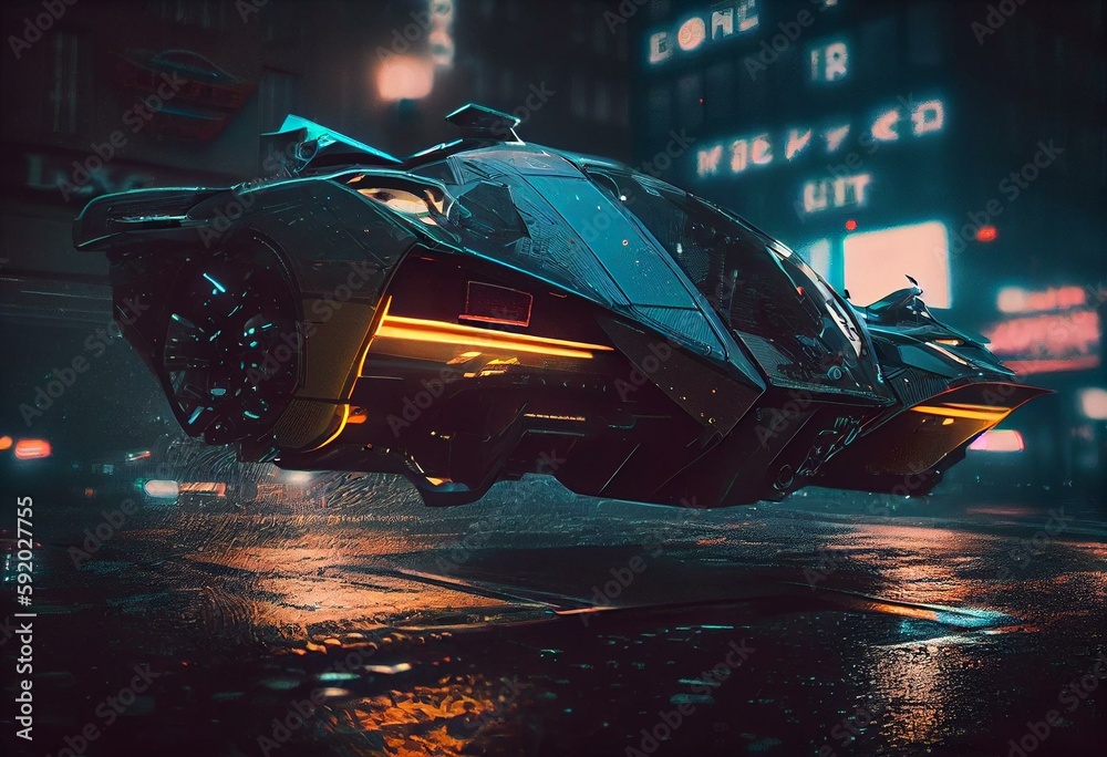 Cyberpunk flying car. Ai generated. Generative AI Stock Illustration Adobe Stock