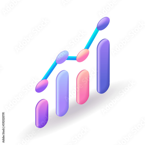 3D Isometric. Cartoon icon. Growth and fall of monetary assets in the form of a graph. 3D web vector illustrations