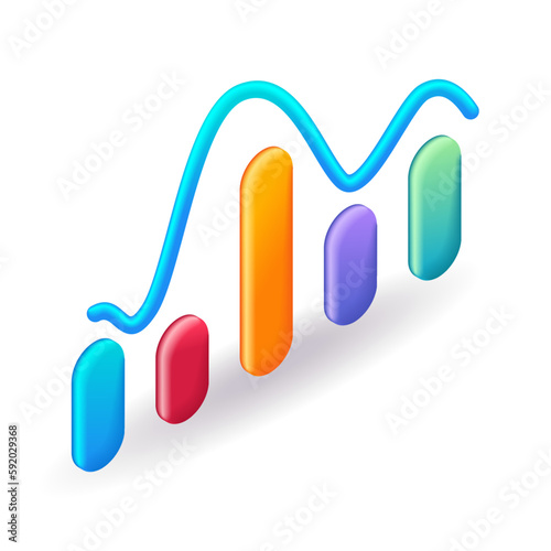 3D Isometric. Cartoon icons. Growth and fall of monetary assets in the form of a graph. Vector illustration