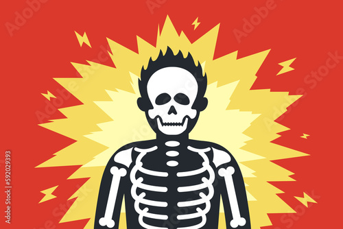 the person was electrocuted. human skeleton after electric shock. flat vector illustration