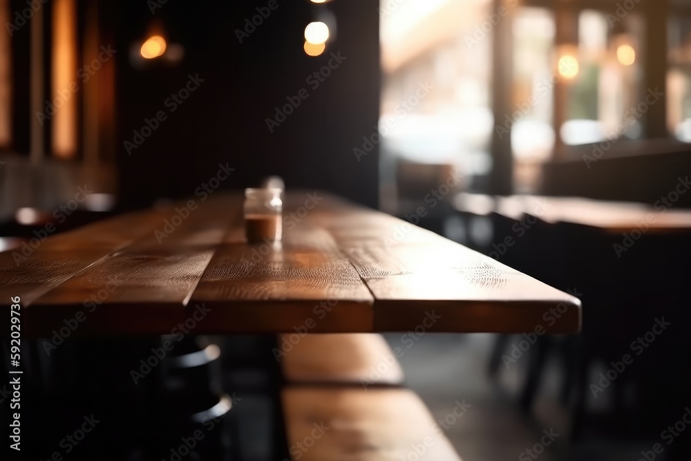 Restaurant of cafe Ambiance with blurred bokeh effect. An Empty Table with a Blurred Background to Highlight Your Product, high quality generative ai Restaurant of cafe Ambiance with blurred bokeh effect. An Empty Table with a Blurred Background to Highlight Your Product, high quality generative ai