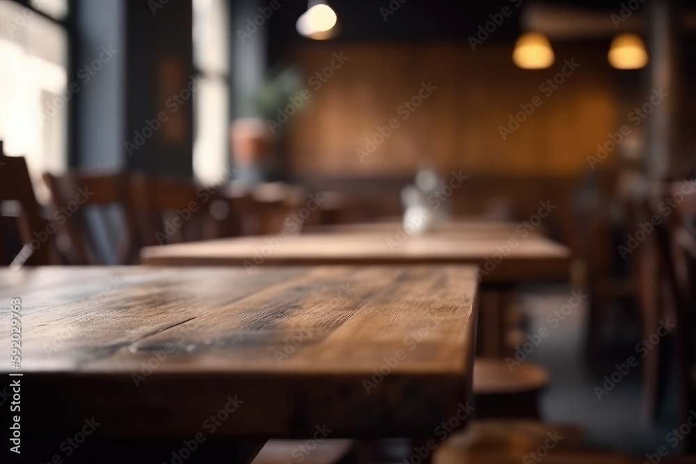 Restaurant of cafe Ambiance with blurred bokeh effect. An Empty Table with a Blurred Background to Highlight Your Product, high quality generative ai Restaurant of cafe Ambiance with blurred bokeh effect. An Empty Table with a Blurred Background to Highlight Your Product, high quality generative ai