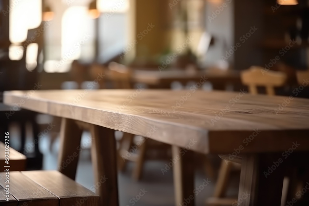 Restaurant of cafe Ambiance with blurred bokeh effect. An Empty Table with a Blurred Background to Highlight Your Product, high quality generative ai Restaurant of cafe Ambiance with blurred bokeh effect. An Empty Table with a Blurred Background to Highlight Your Product, high quality generative ai