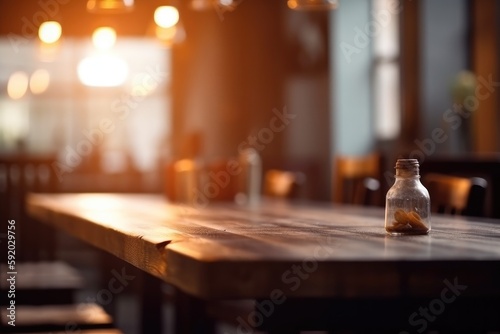 Restaurant of cafe Ambiance with blurred bokeh effect. An Empty Table with a Blurred Background to Highlight Your Product  high quality generative ai