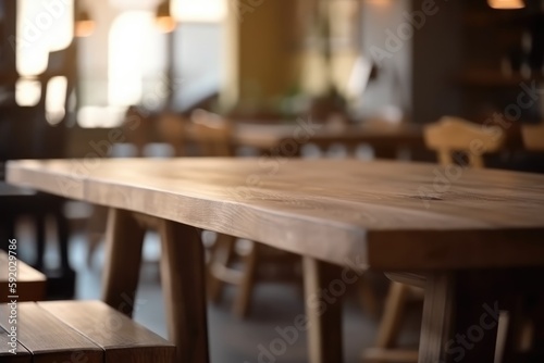 Restaurant of cafe Ambiance with blurred bokeh effect. An Empty Table with a Blurred Background to Highlight Your Product  high quality generative ai