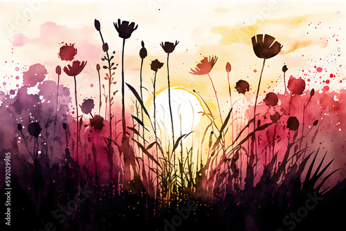 Watercolor Flower Landscape