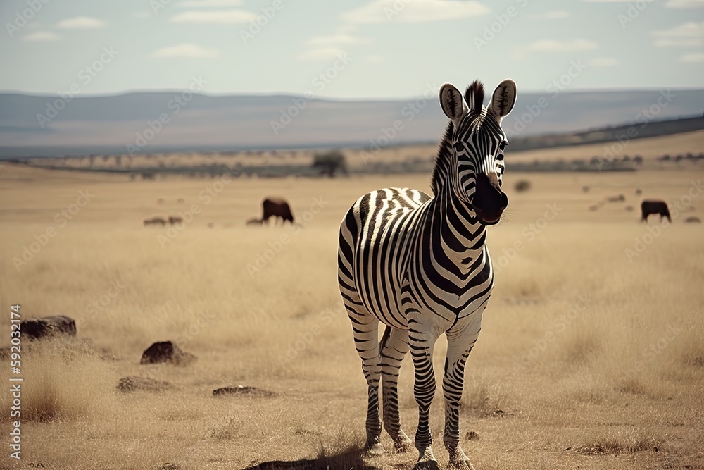 Obraz premium wild zebra image, high quality image, portrait, documentary photo, generative AI