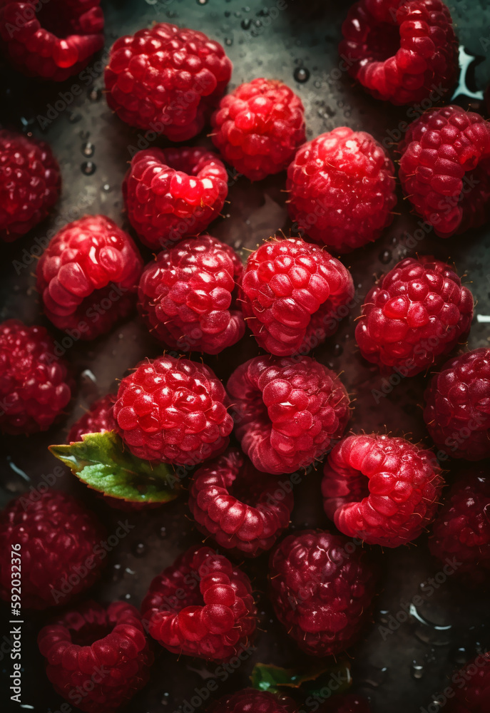 Seamless Raspberry Background with Water Drops, raspberries isolated closeup On Background, classy beautiful shadow. studio shot. market menu poster. closeup. top view flat lay. Generative AI Seamless Raspberry Background with Water Drops, raspberries isolated closeup On Background, classy beautiful shadow. studio shot. market menu poster. closeup. top view flat lay. Generative AI