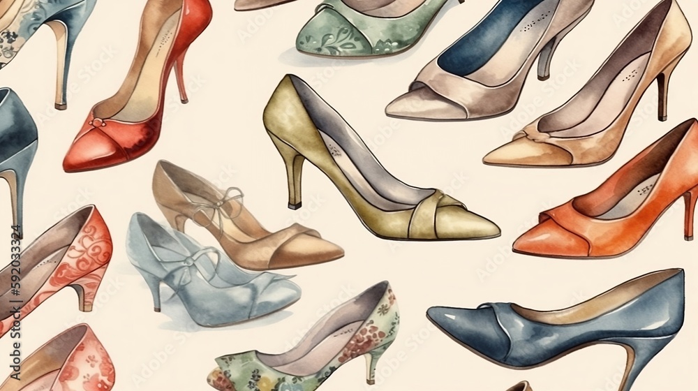 Watercolor Seamless pattern heels shoes, AI genereted Watercolor Seamless pattern heels shoes, AI genereted