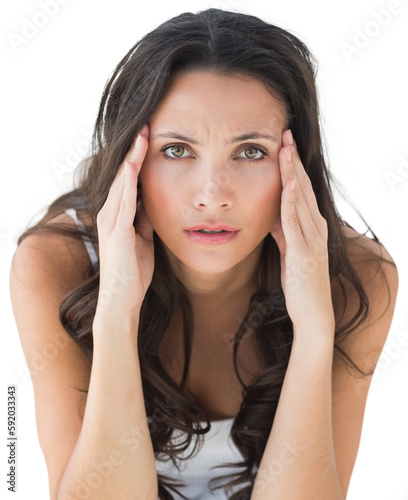 Portrait of upset woman with headache