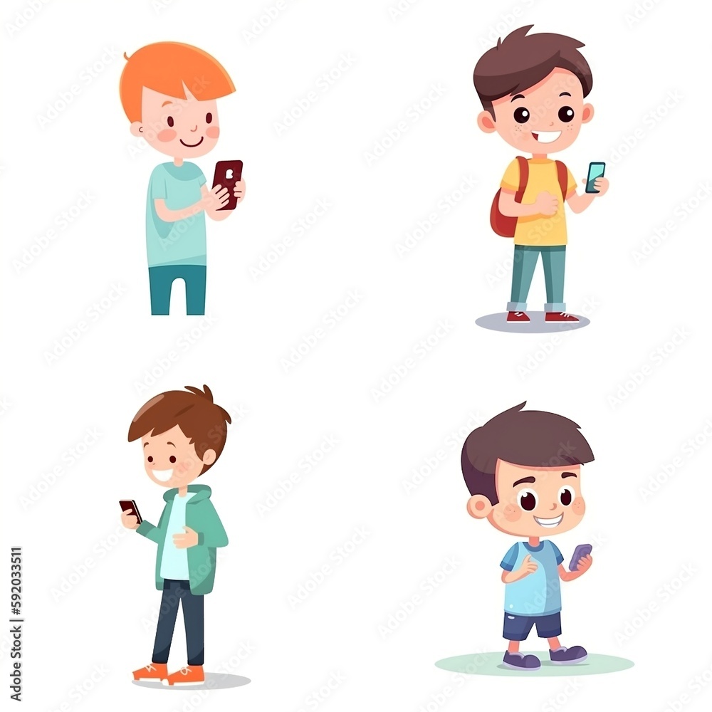 set of funny cartoon casual person with mobile phone set of funny cartoon casual person with mobile phone
