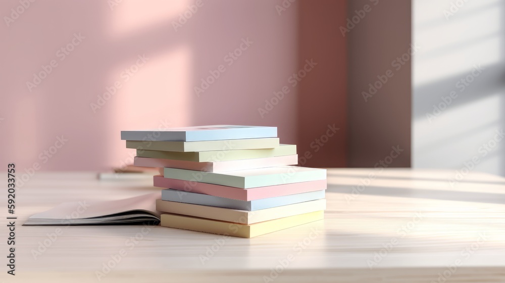 A stack of business cards on a polished desk, providing a large space to the left for text, complemented by a pastel background that promotes networking and personal branding. Generative ai. A stack of business cards on a polished desk, providing a large space to the left for text, complemented by a pastel background that promotes networking and personal branding. Generative ai.
