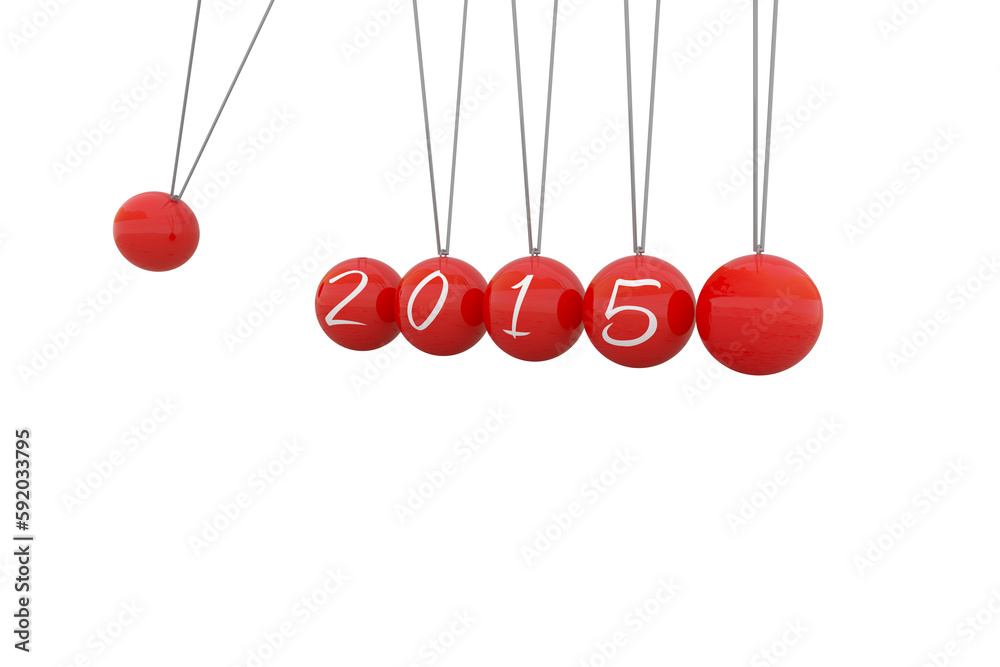 Composite image of red newtons cradle with 2015 Composite image of red newtons cradle with 2015