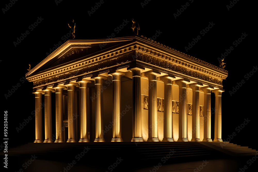 Golden Roman pantheon. Temple of all gods. Ai generation