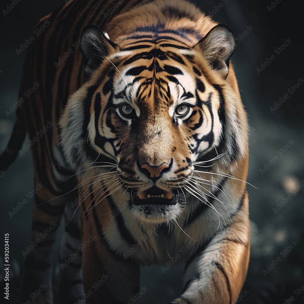 Fototapeta premium The tiger lets out an angry growl.Generative AI. High quality photo